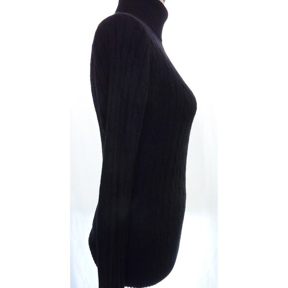 Tommy Hilfiger Womens Black Wool Alpaca Blend Cable Knit Turtleneck Sweater S - Picture 2 of 6